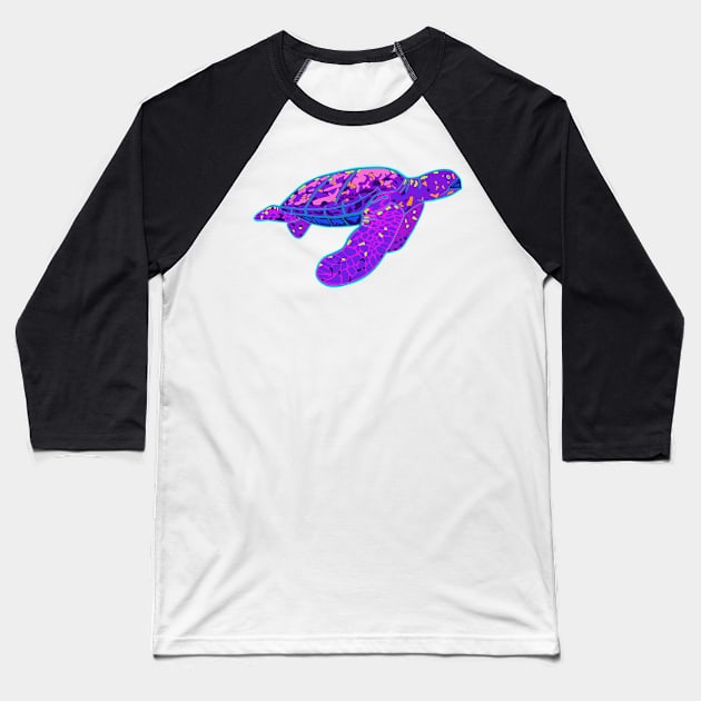 Funky coloured turtle Baseball T-Shirt by Keatos